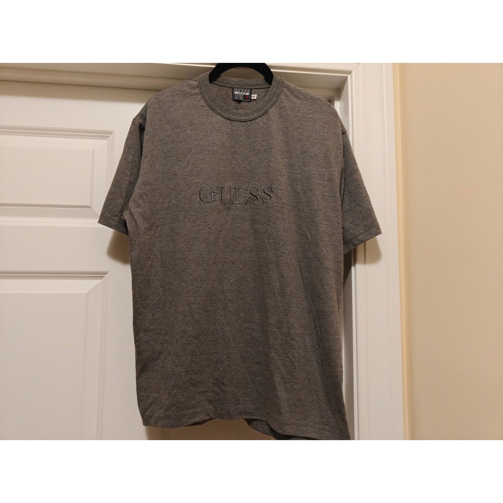 Guess Jeans Mens Vintage Embroidered Logo T-Shirt Grey Large Short Sleeve